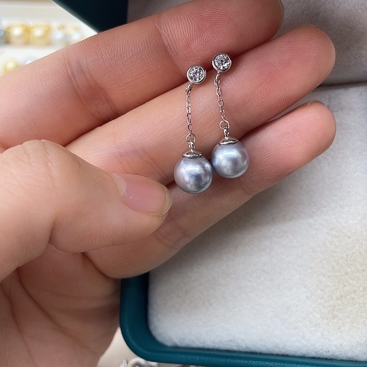 银S925镶嵌海水珍珠耳饰