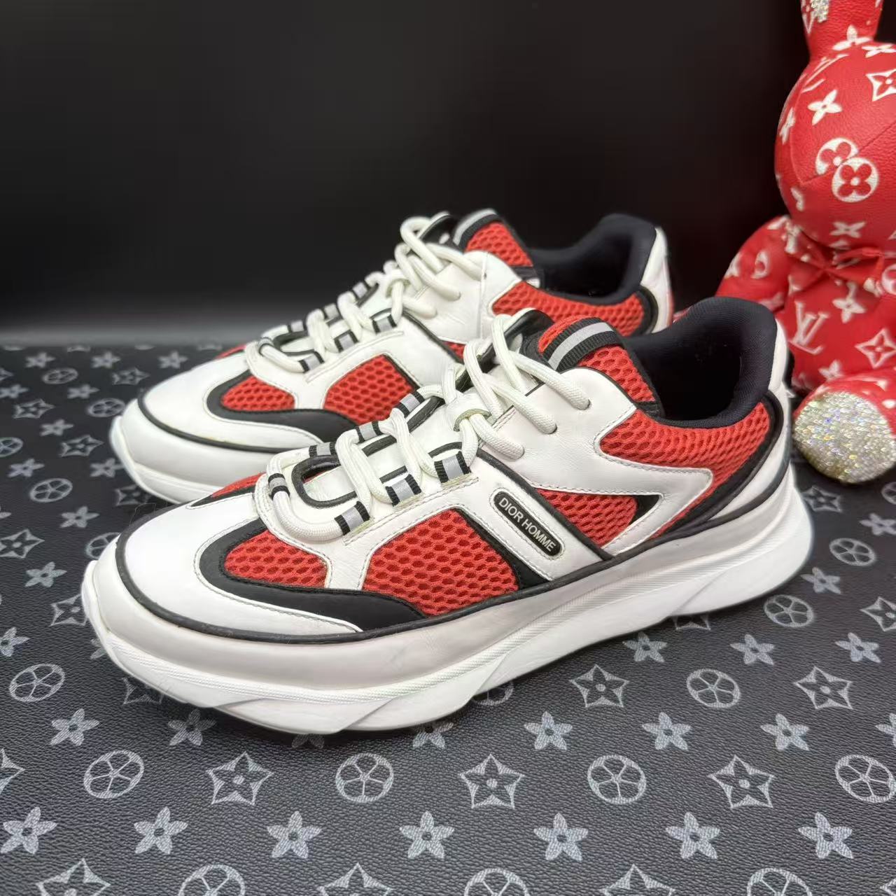 95新 DIOR/迪奥 男士时尚白红网面运动鞋40.5欧码 ddm2838