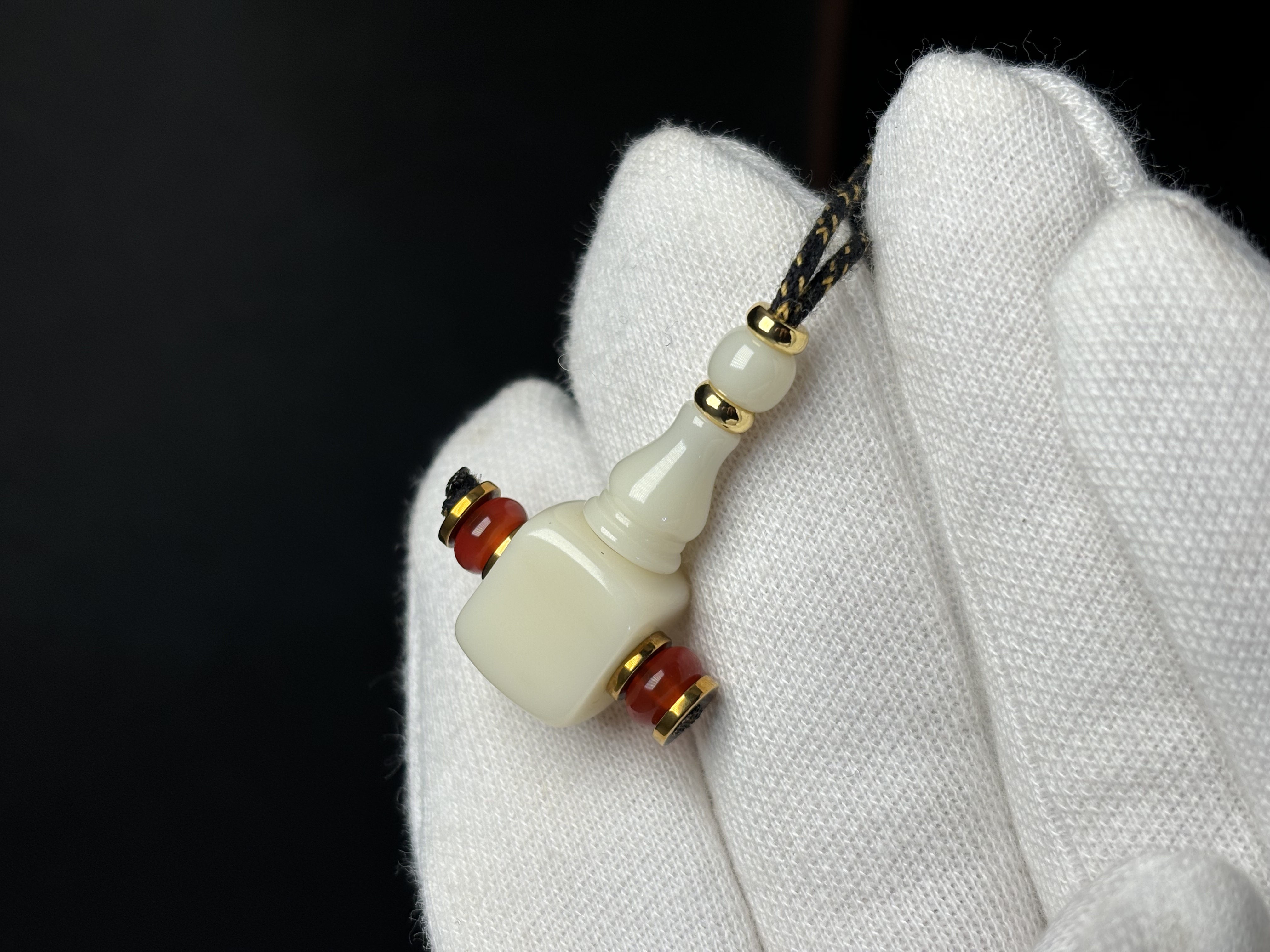 奶白色高品雪巴琉璃分体方糖三通大孔道文玩diy百香星月佛头配饰
