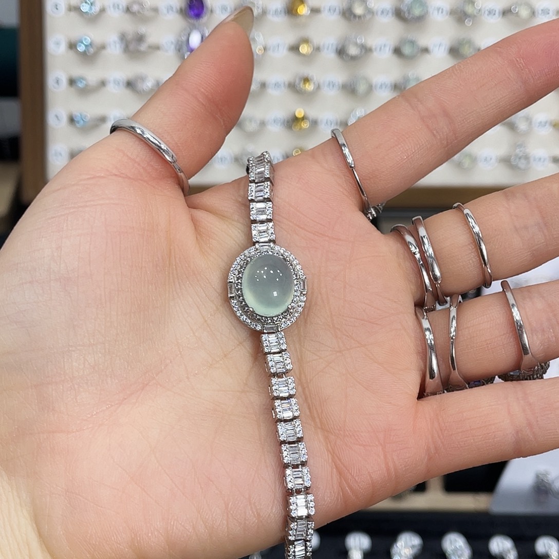 蛇纹石玉银S925镶嵌手链