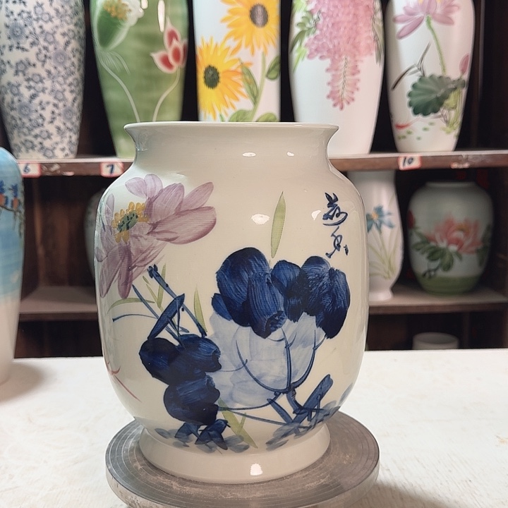 陶冬瓜高27青花荷花陶瓷