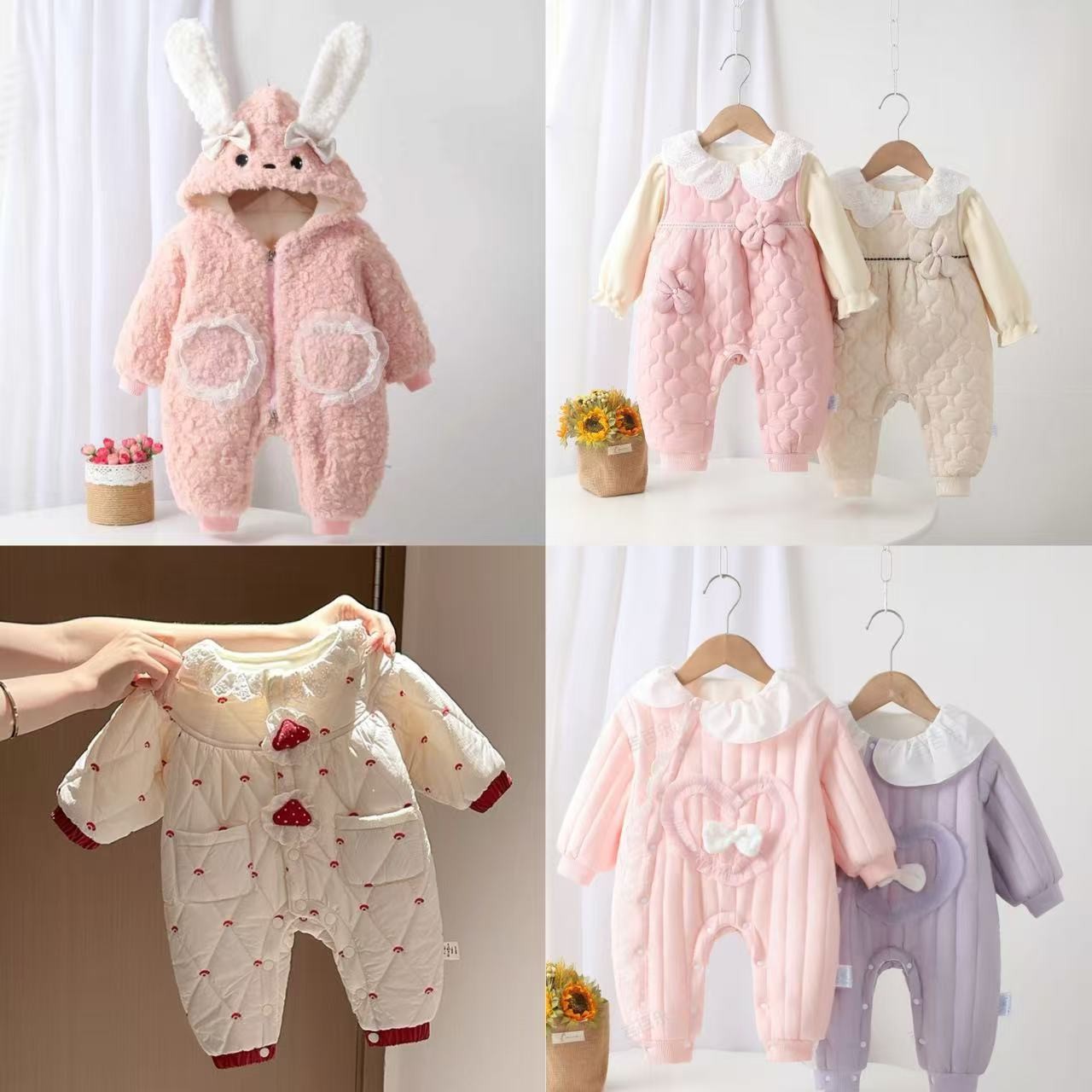 600-699组合加绒婴儿衣服秋冬季保暖外出服满月新生儿宝宝连体衣