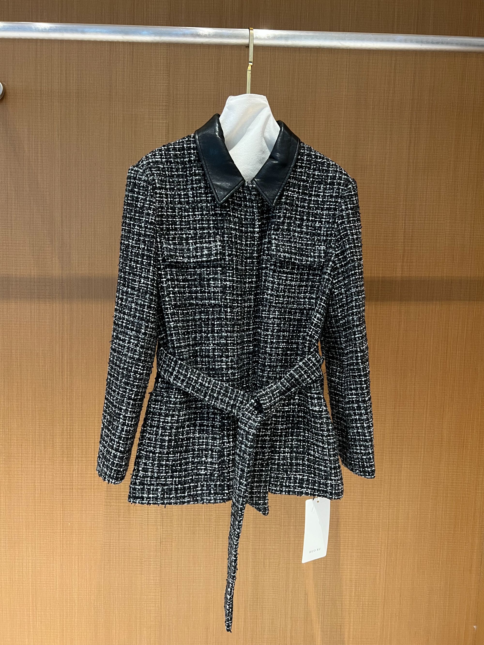 【哇塞精选】秋季女小香风外套翻领拼皮朋克风小香风显瘦-7371