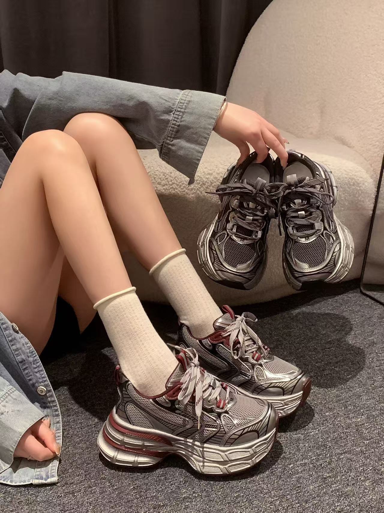 老爹鞋女款2025新款秋季增高复古百搭显瘦小个子运动老爹鞋