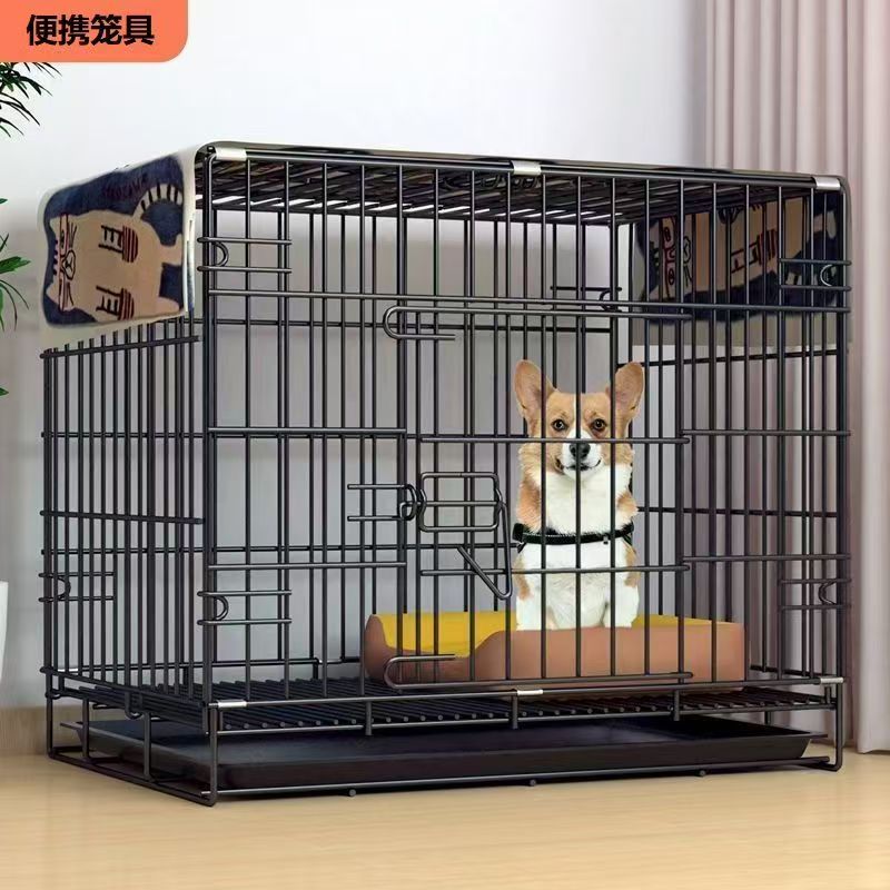 狗笼子室内带厕所分离家用便携中型犬小型犬笼子泰迪比熊折叠狗笼