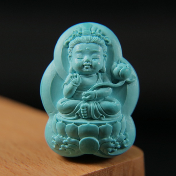 原矿绿松石大势至菩萨宝宝佛 尺寸21.8×29.6×14mm，重12.4g