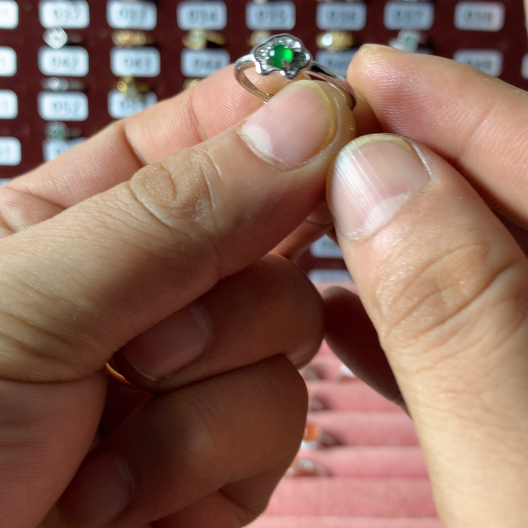 翡翠银S925镶嵌戒指596车