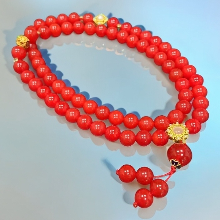 H75天然精美百搭红景天玛瑙玉石项链10MM75颗妈妈链多样性发一