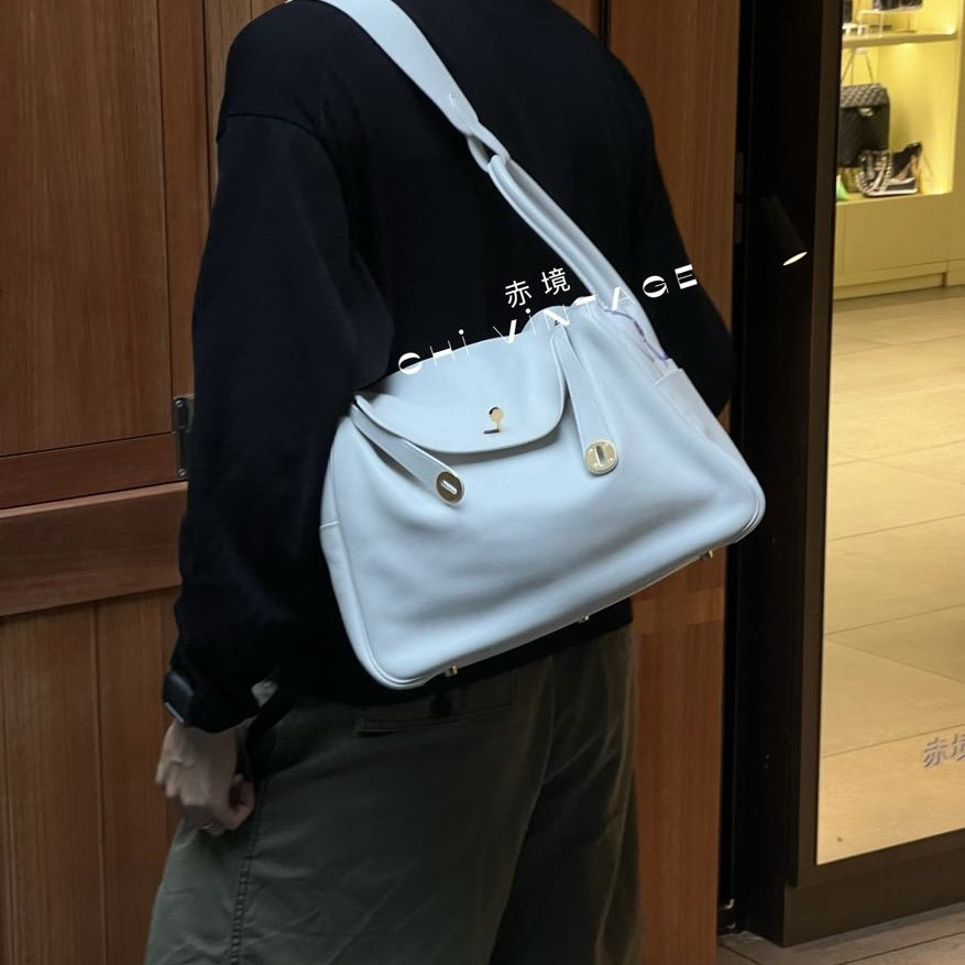 95新 Hermes/爱马仕 1937 白色金扣lindy34单肩包框N