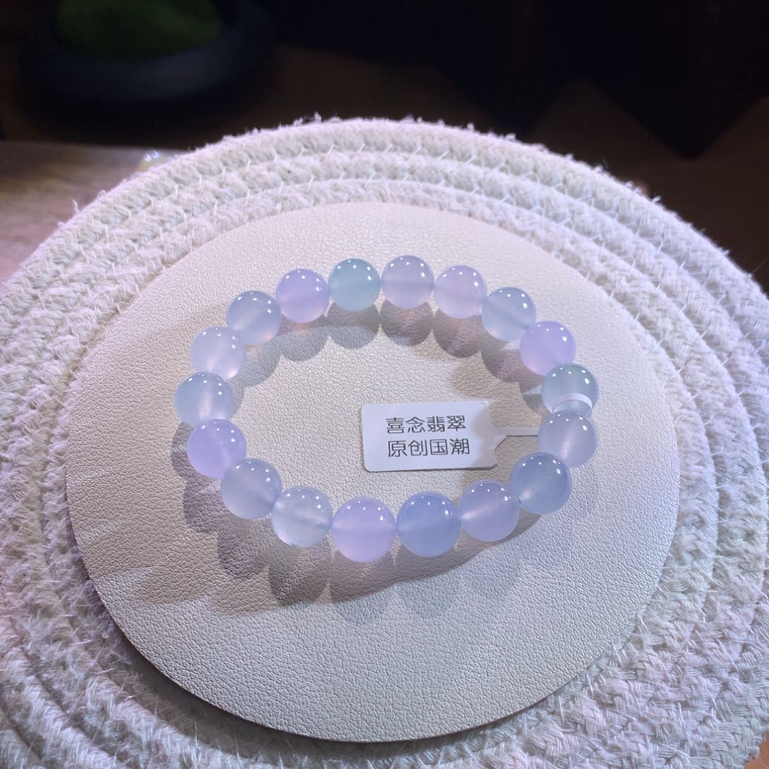 散珠翡翠天然缅a粉蓝梦幻手串