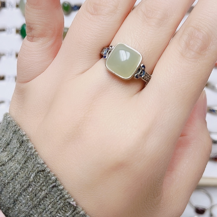 和田玉银S925镶嵌戒指