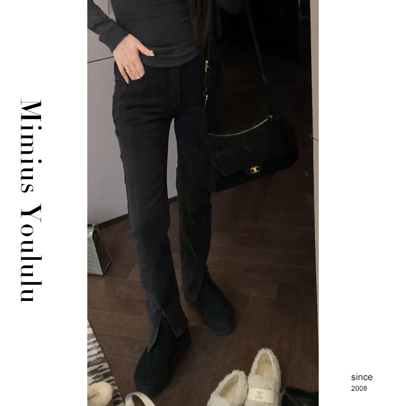 【mimius】&七七 开衩显瘦筷子腿加绒高腰牛仔裤 汉服 WF12037