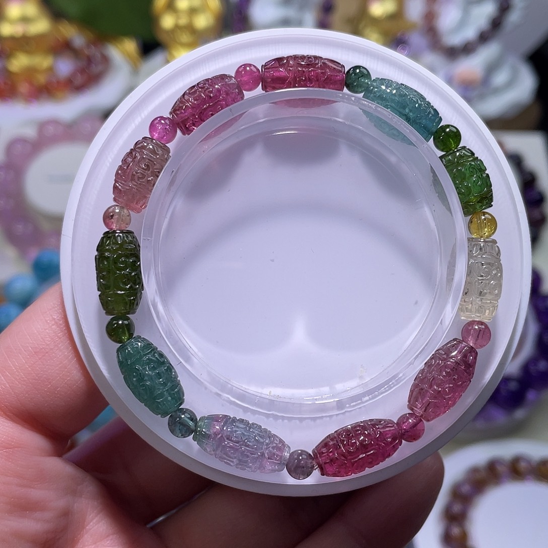 碧玺未镶嵌手链回纹珠手链