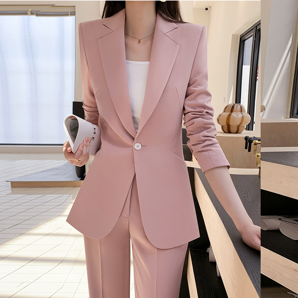 西装外套大码女装胖MM工作服职业粉色收腰小脚裤西服