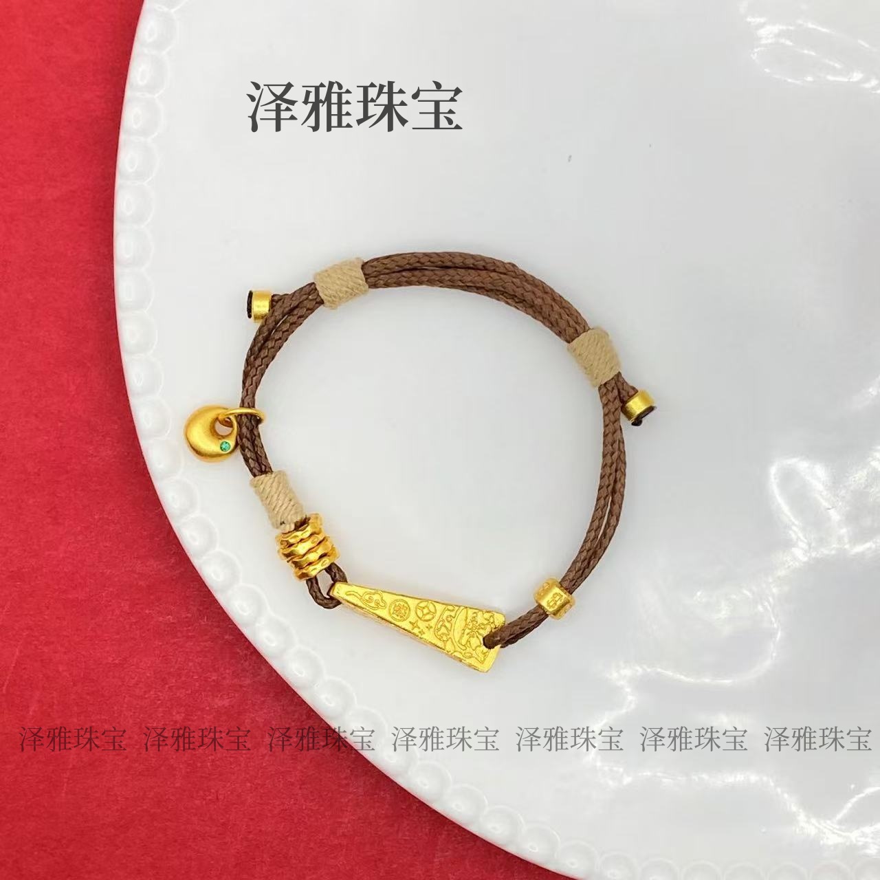 铜合金手链 金店同款古法錾刻奶酪吉言仿皮绳手链