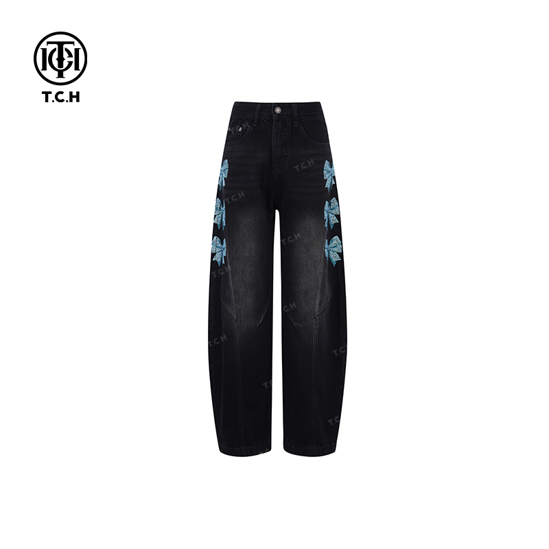 TCH-（单里）TCH25蝴蝶结洋气系列烫钻弯牛仔裤T750E5003