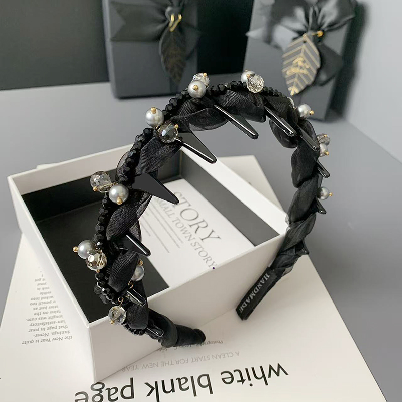 轻奢手工串珠蓬松气质发箍齿梳防滑设计师款发卡头饰时尚网纱头箍