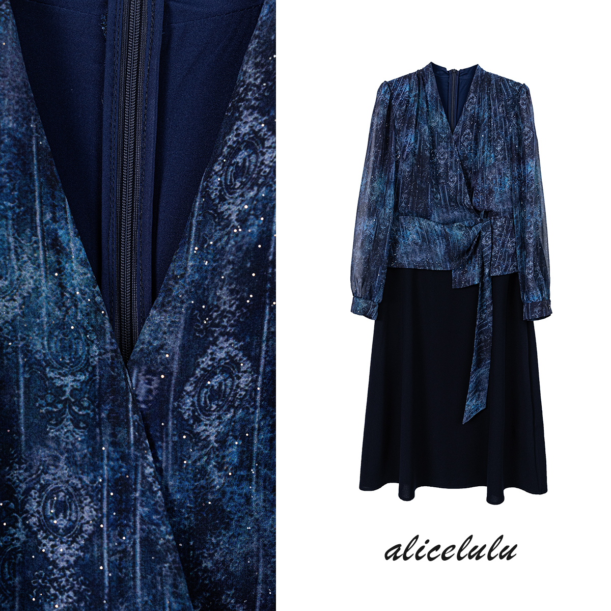 1 alicelulu 假两件印花连衣裙收腰减龄中长裙S2144141W