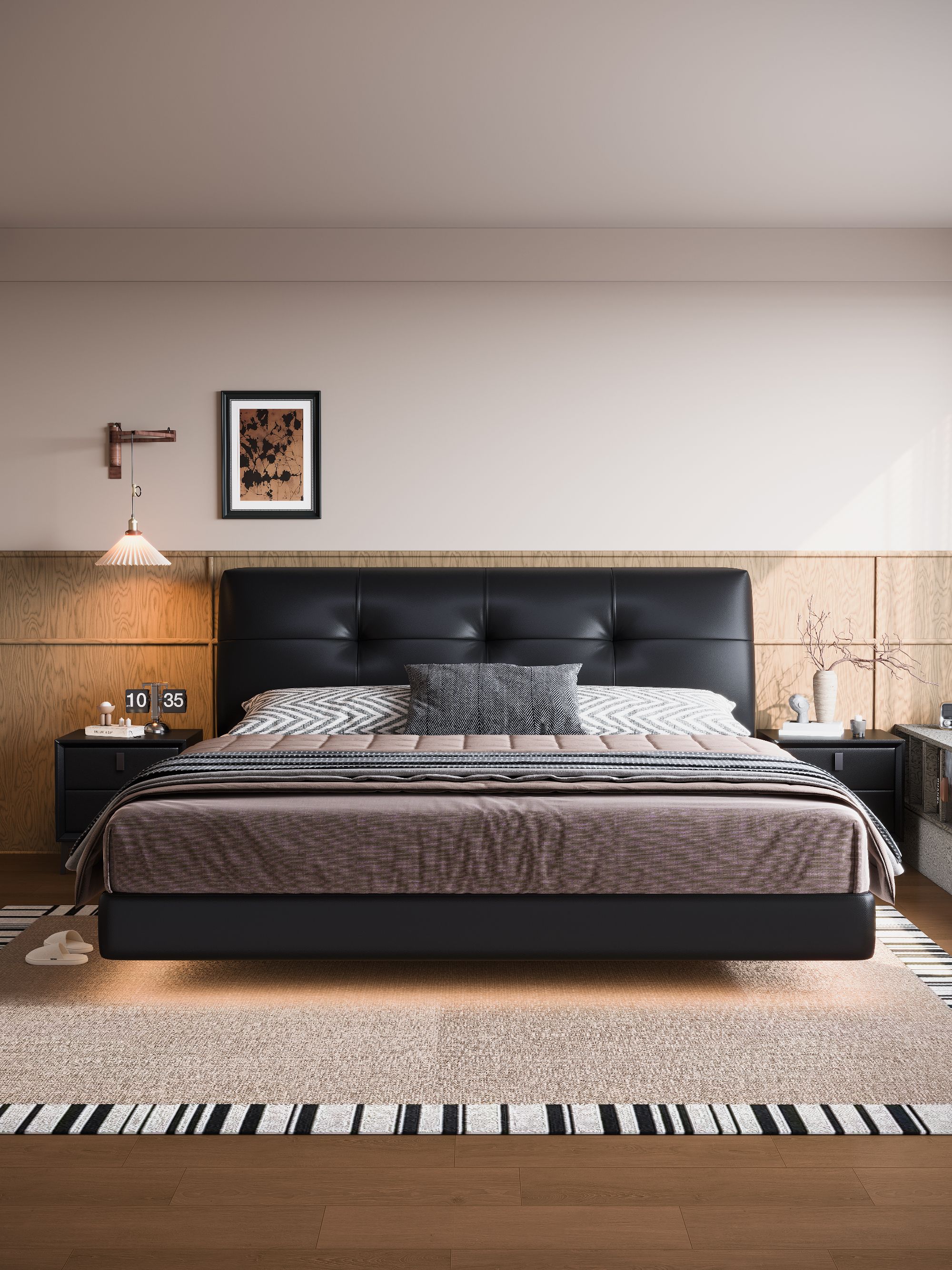 【双11返场】简约现代落地床悬浮床现代免洗真皮床真皮储物抽屉床