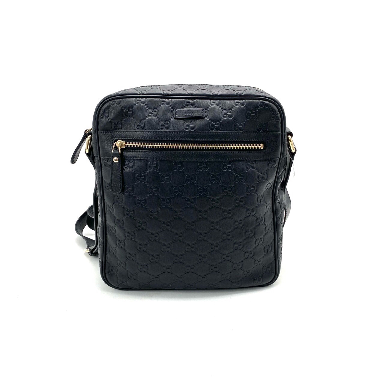 95新 GUCCI/古驰 黑色全皮压花斜挎包 尺寸26/28 男士男款真皮