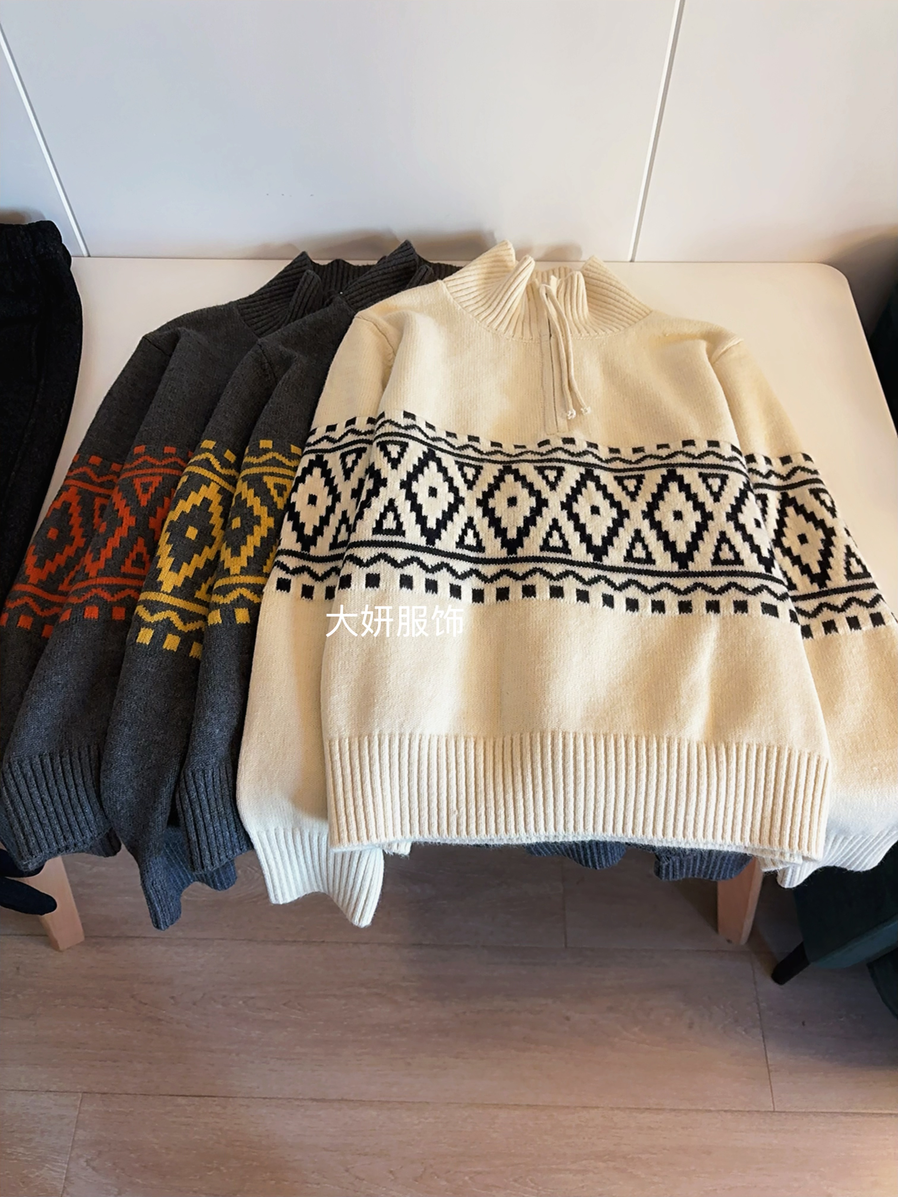 菱格半拉链。洋气配色！超级实穿针织衫百搭秋冬季半高领上衣