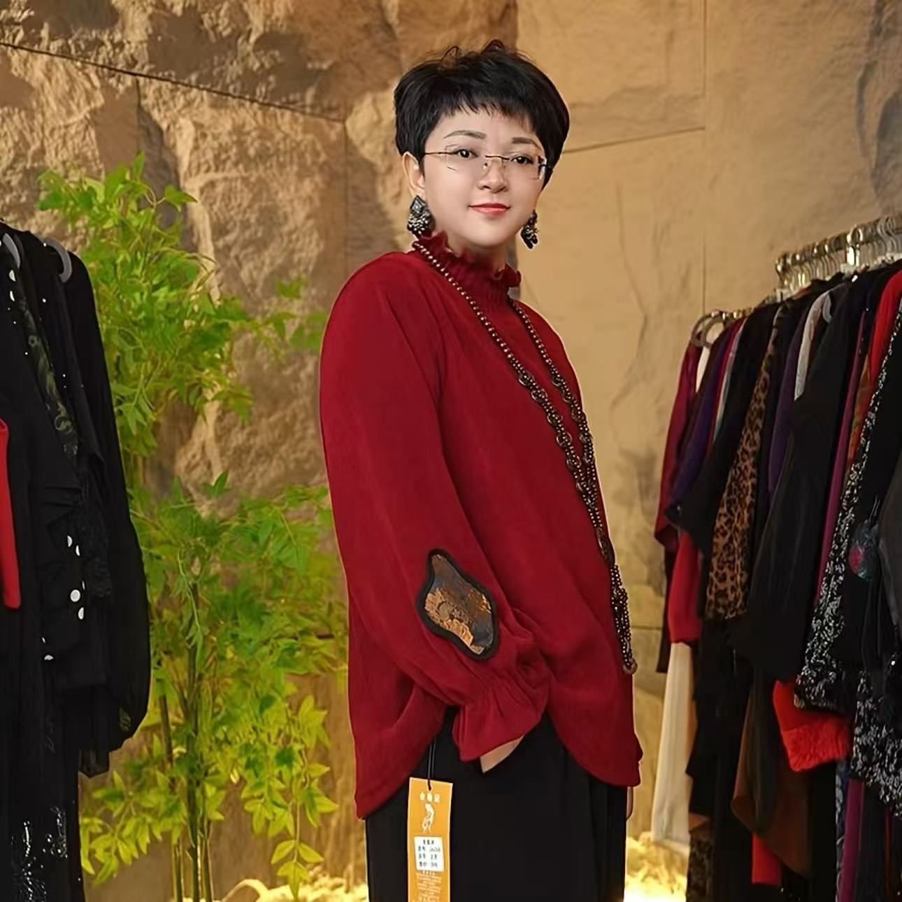 170#1830-红色木耳边灯笼袖刺绣上衣-F/高级时尚百搭