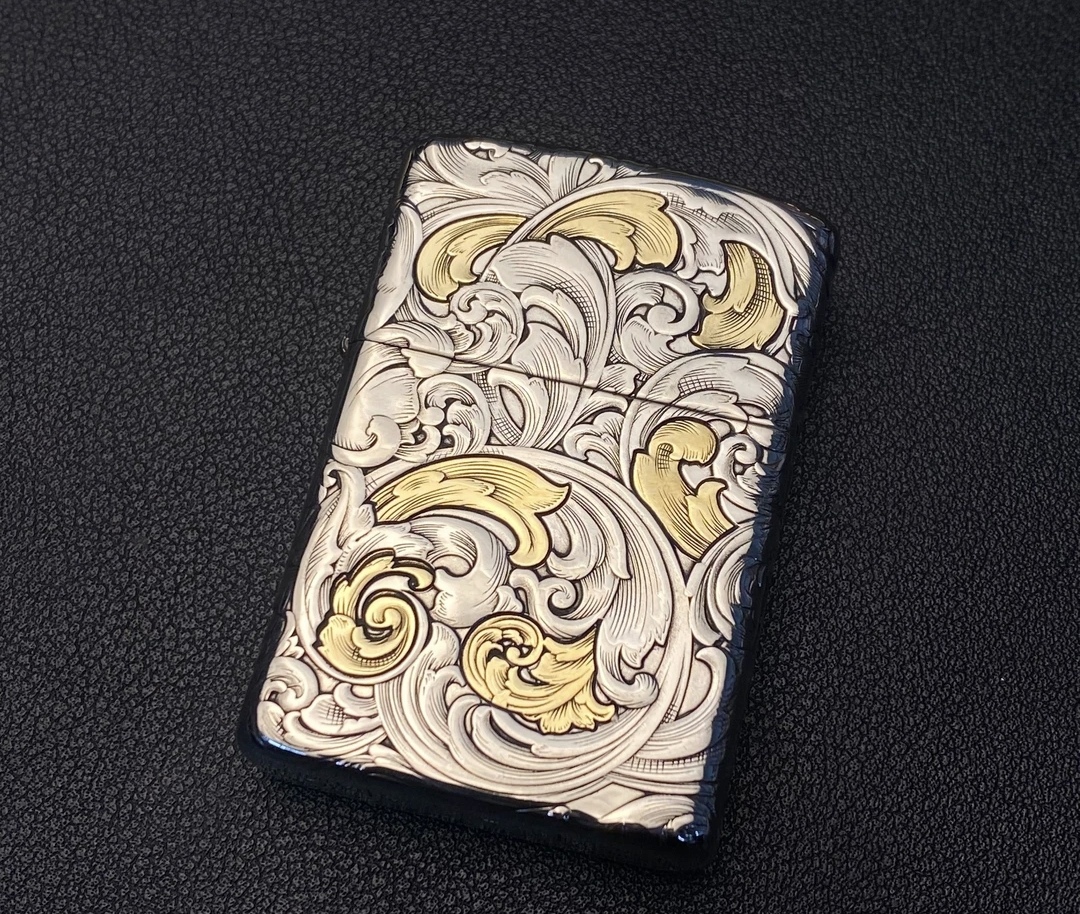 ZORRO佐罗902s二代升级白铜旋风唐草镶嵌五面浮雕盔甲煤油打火机
