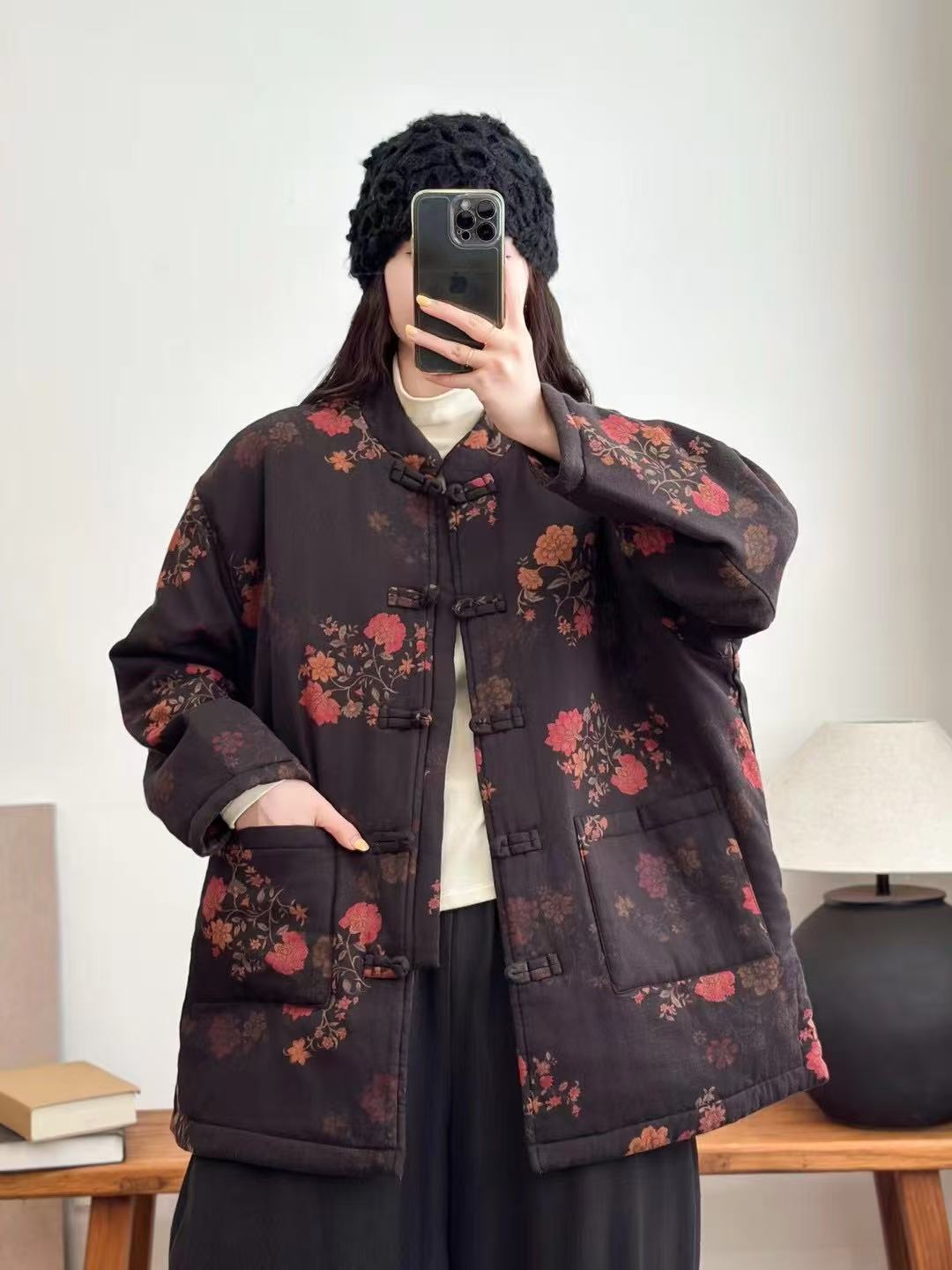 8853秋冬新款时尚气质显瘦遮肉洋气休闲加厚宽松百搭对襟棉袄外套