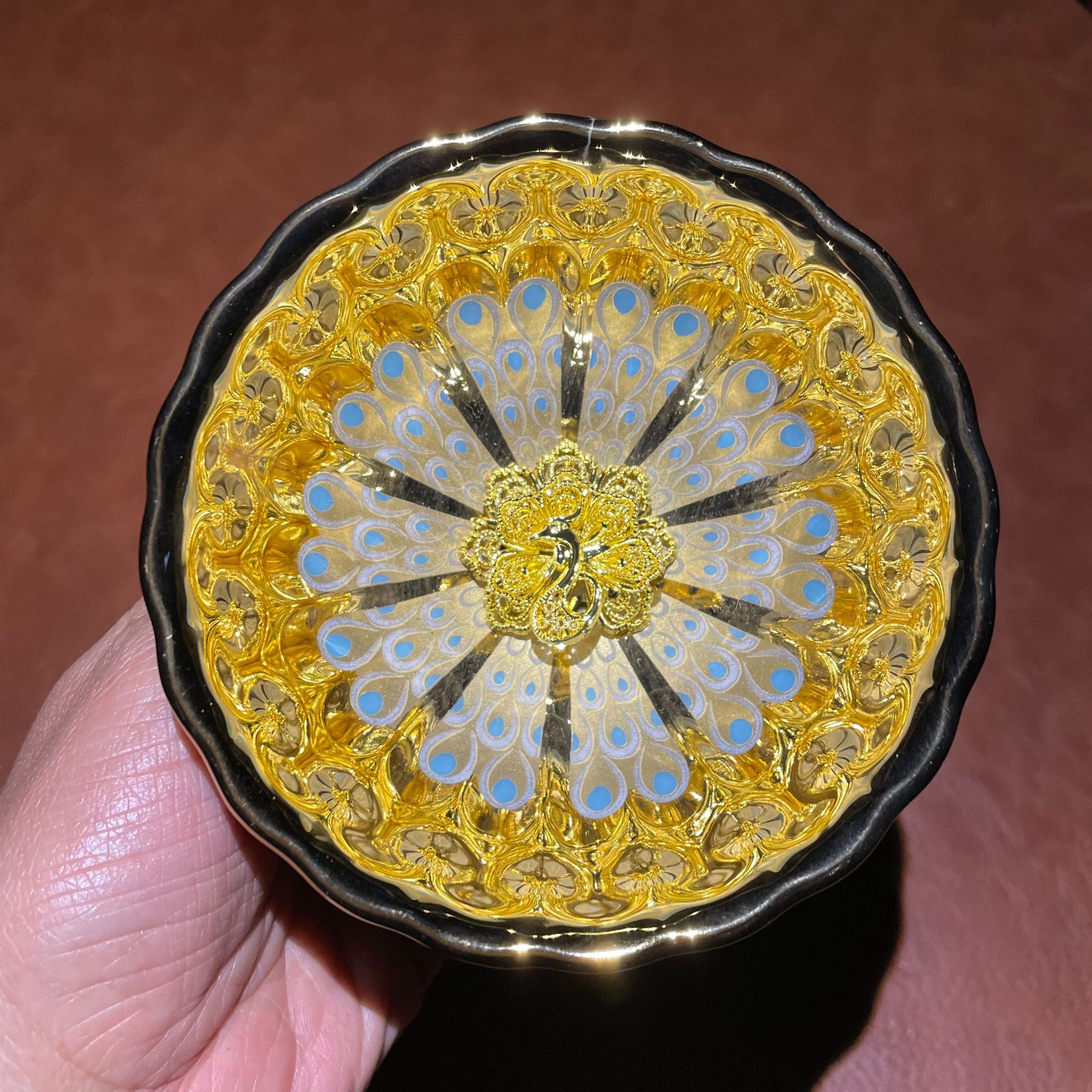 【金玉满堂蓝羽金孔雀】夜光喝茶喝水主人杯陶瓷茶盏茶碗单杯无礼盒