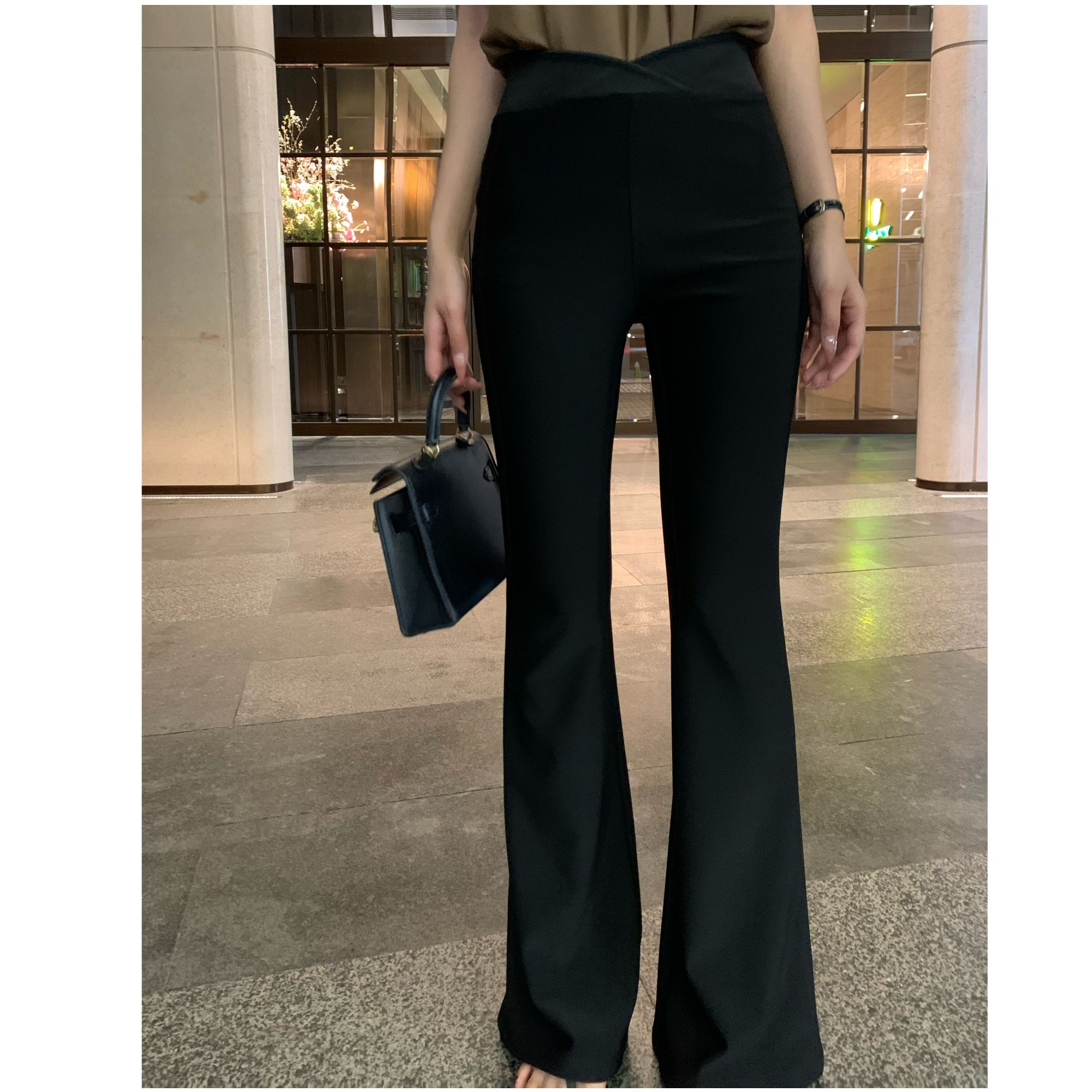 SZA【裤乐之镜】春夏新款高级感垂感微喇叭高腰显瘦休闲裤A-1647