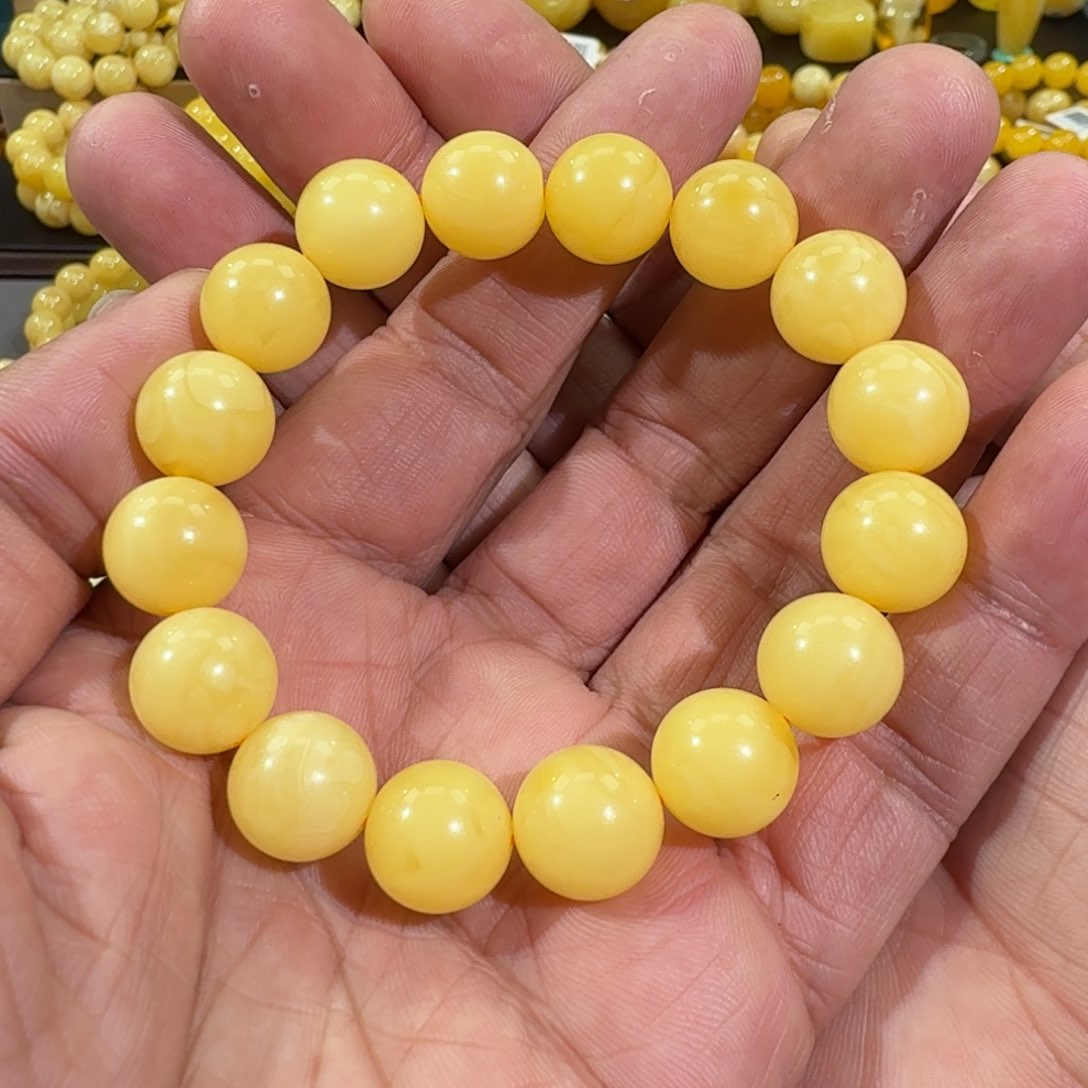 琥珀手链未镶嵌12.5m花蜡圆珠手串18.3克