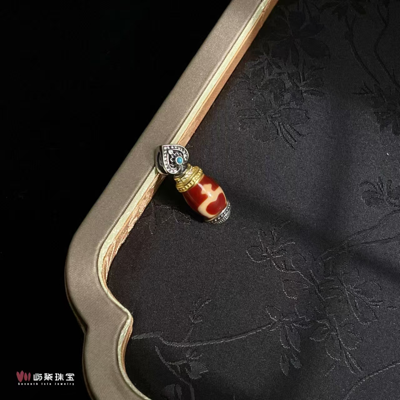 【要努力】C1269 玛瑙银S925镶嵌 天珠 红肉宝瓶吊坠