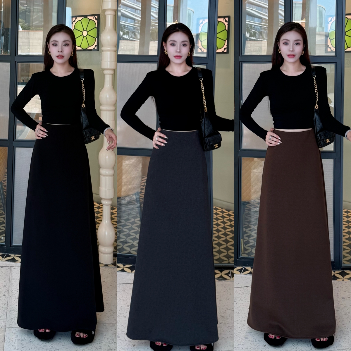 秋冬款A字加长裙半身裙气质伞裙高腰垂感显瘦加厚毛呢长裙