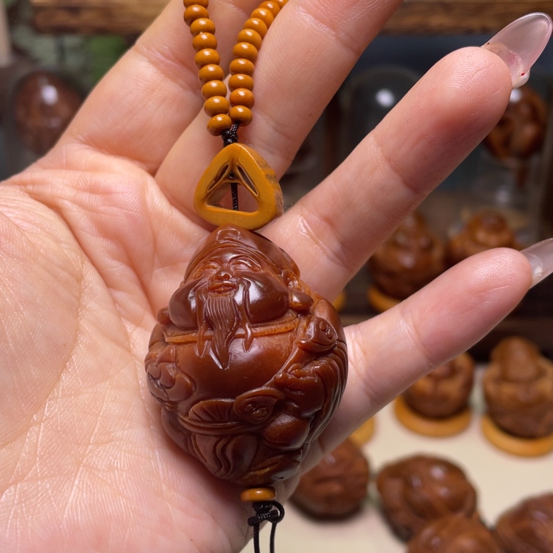 佛螺菩提吊坠玉华财神手把
