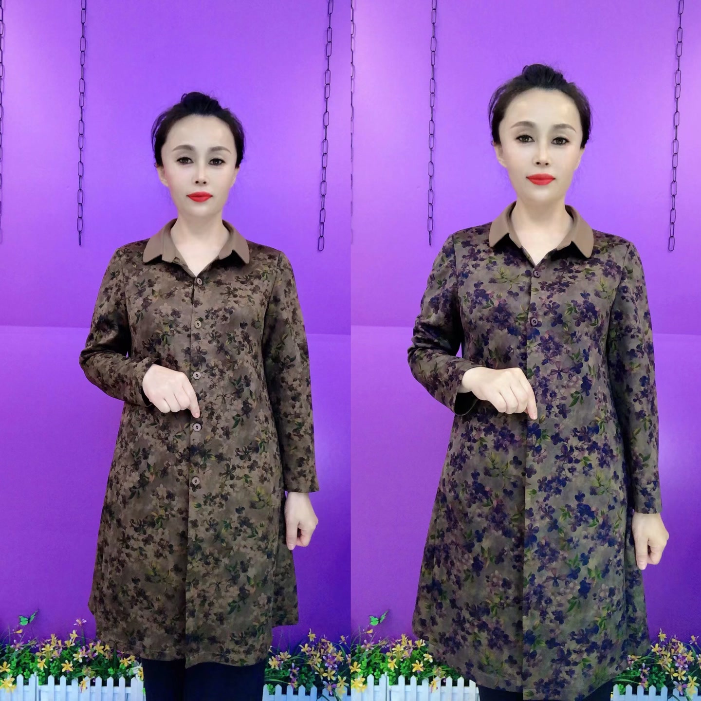 大码春秋妈妈装显瘦网红洋气28女人美中长款方领弹力外套（有兜）