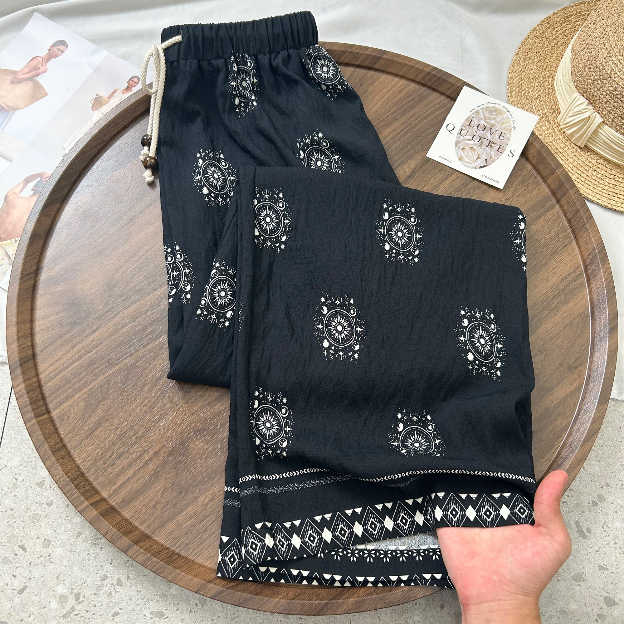 宽松薄款印花老前风复古阔腿裤女M2506002【T】