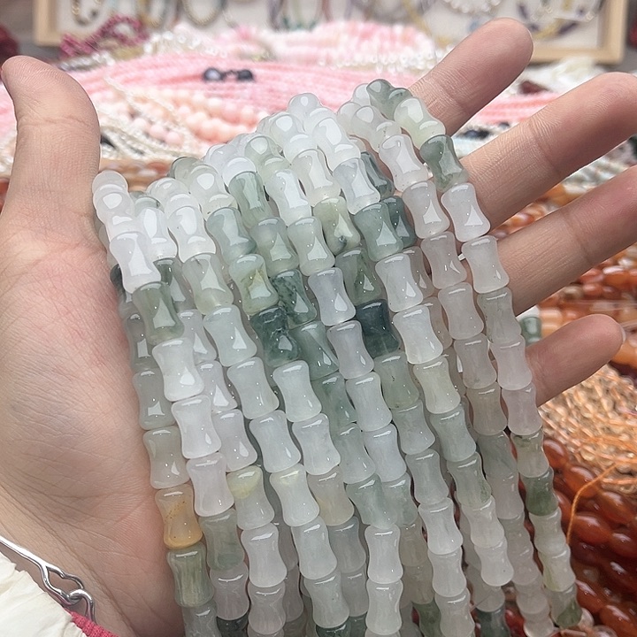 玛瑙/玉髓珠宝半成品未镶嵌一条8mm左右天山翠竹节几颗有瑕