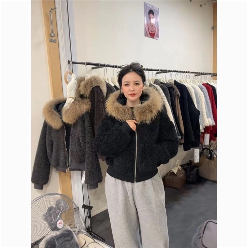 冬季爆款短款加厚真毛领百搭休闲毛毛外套