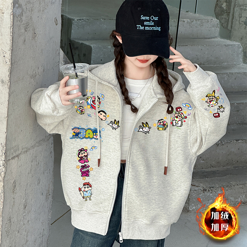 儿童冬款加绒拉链衫外套2025新款女童连帽卫衣女孩休闲时髦长袖潮