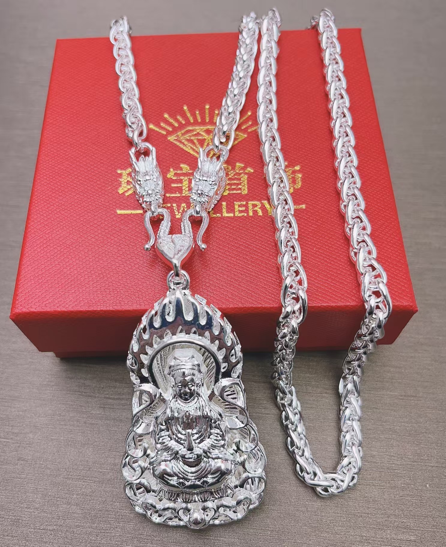 坠链均足银 足银蛇骨银项链+观音吊坠+礼盒