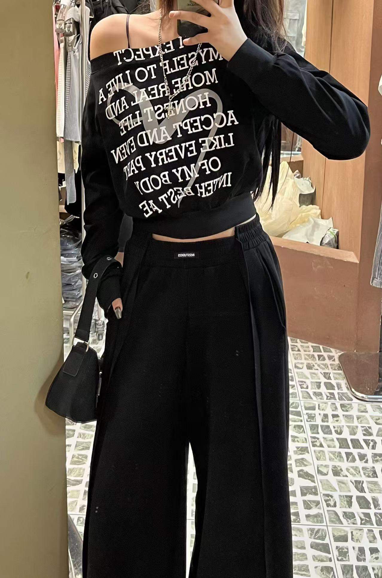 时尚辣妹风打底宽松型针织T恤直筒长袖字母夏季休闲风韩版