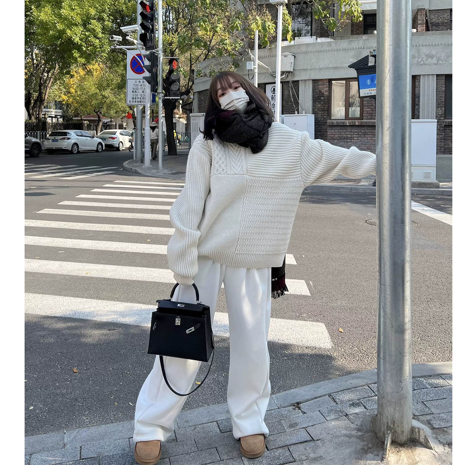  秋冬保命裤子加绒运动休闲阔腿裤卫裤长裤灰色裤子慵懒风