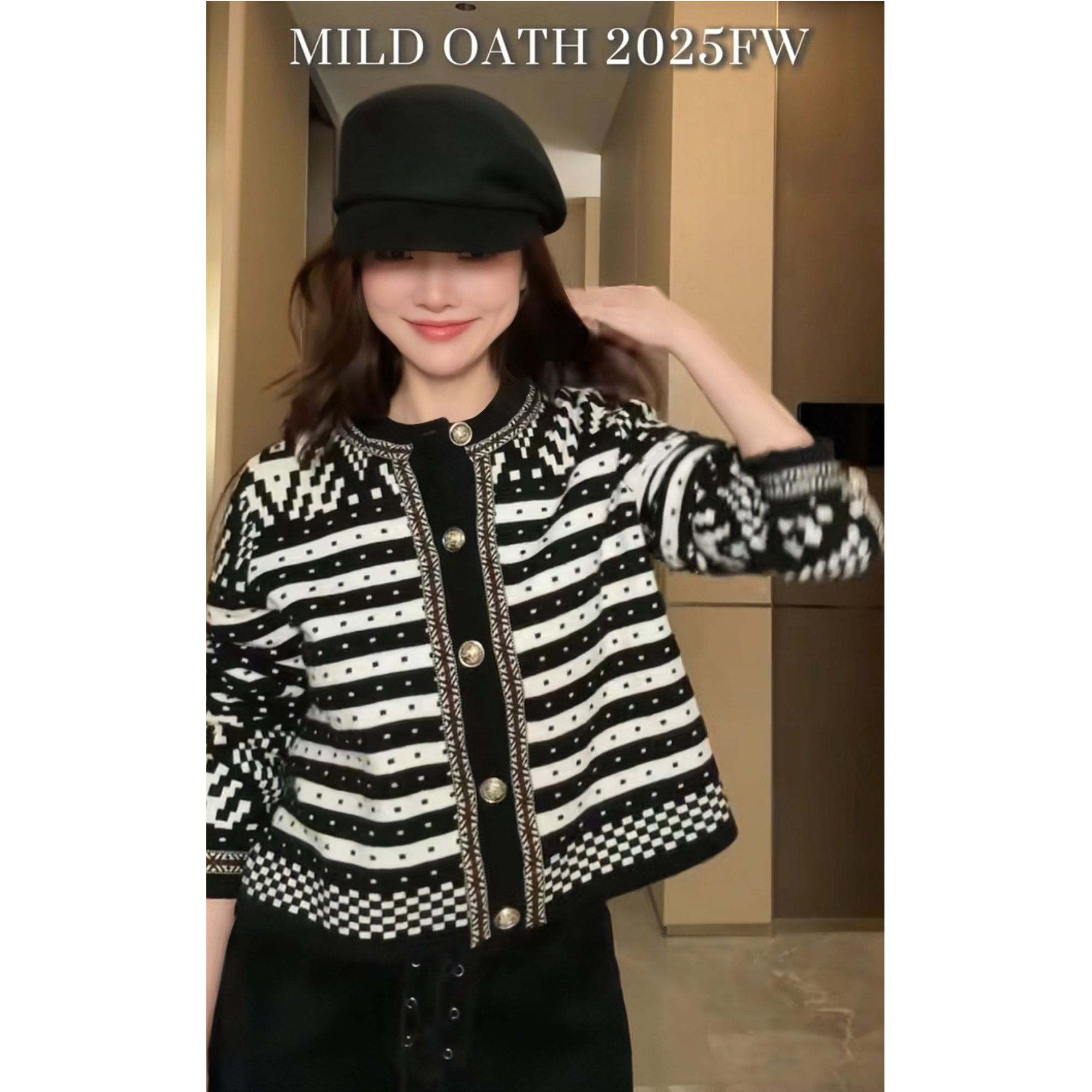 MILD OATH现货【罗马落叶】复古老钱百搭黑白条纹毛衣