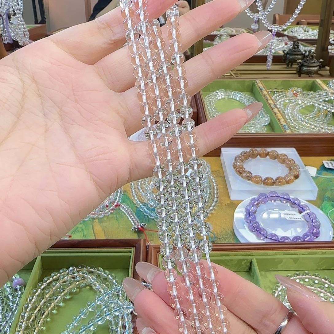 木***马未镶嵌手串水晶天然白水晶全净体两条半成品