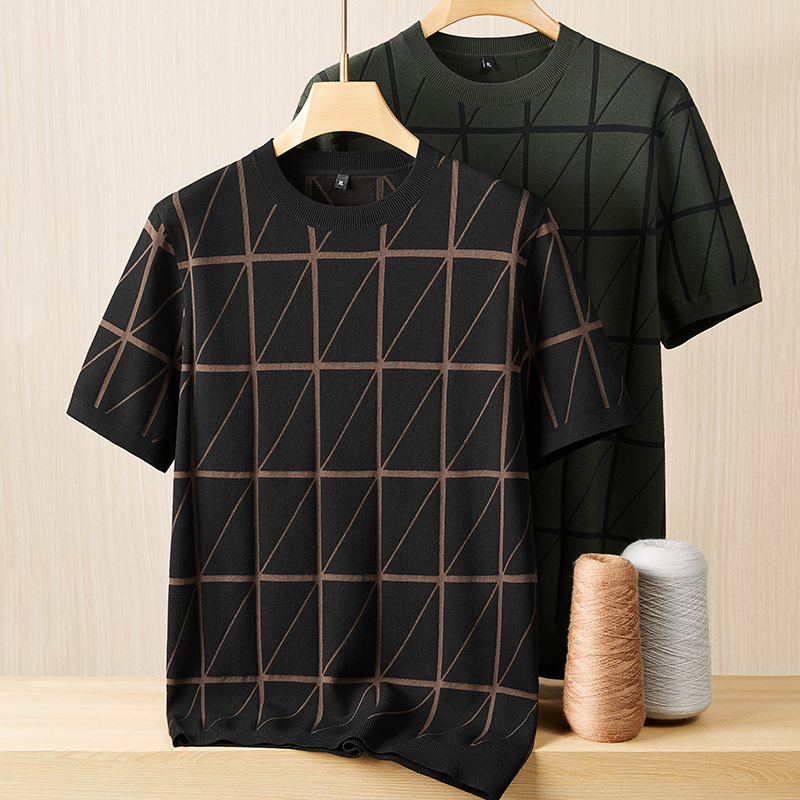 高大胖大码男装春秋针织半袖翻领短袖T恤时尚百搭宽松舒适