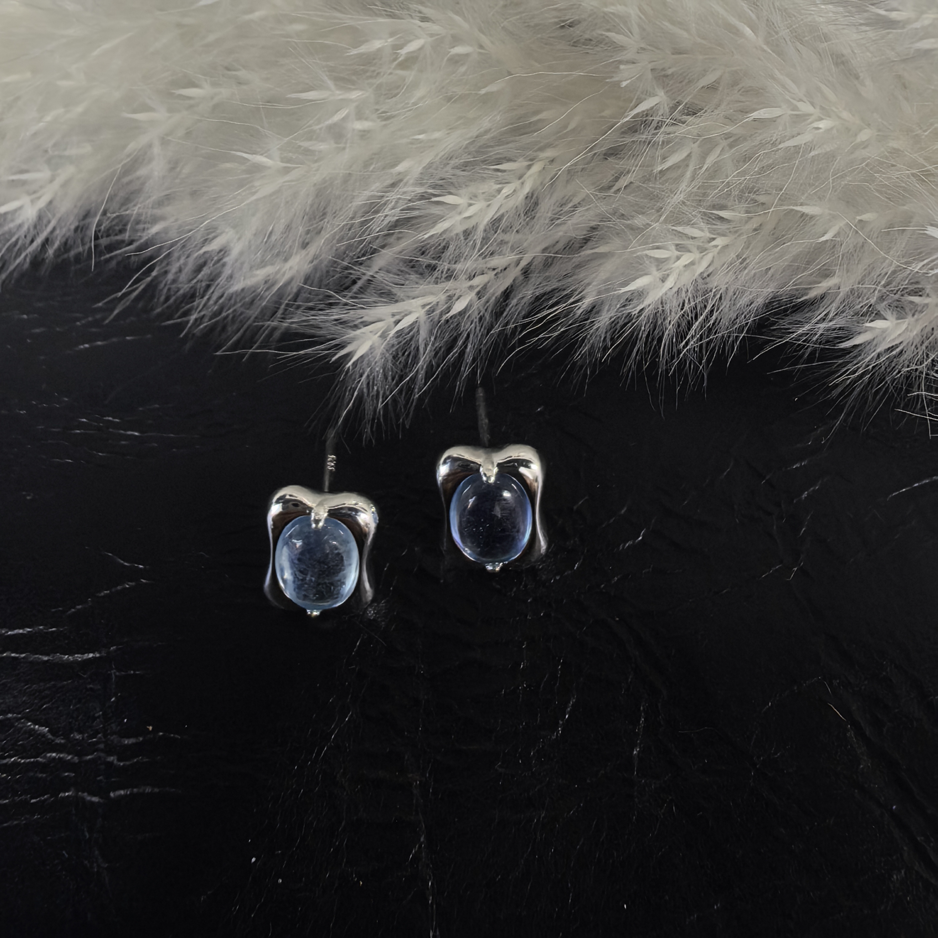 925银耳饰 时尚百搭气质蓝色复古个性精致银色款-蓝宝宝耳钉1100