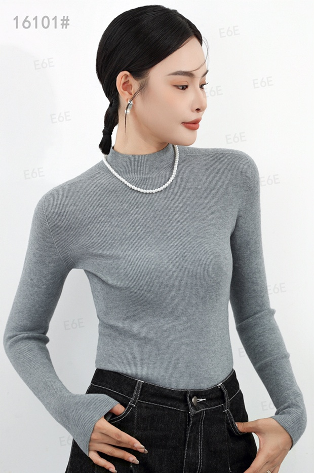 【E6EQ 16101】纯色半高领衫灰色打底衫高领毛修身显瘦百搭