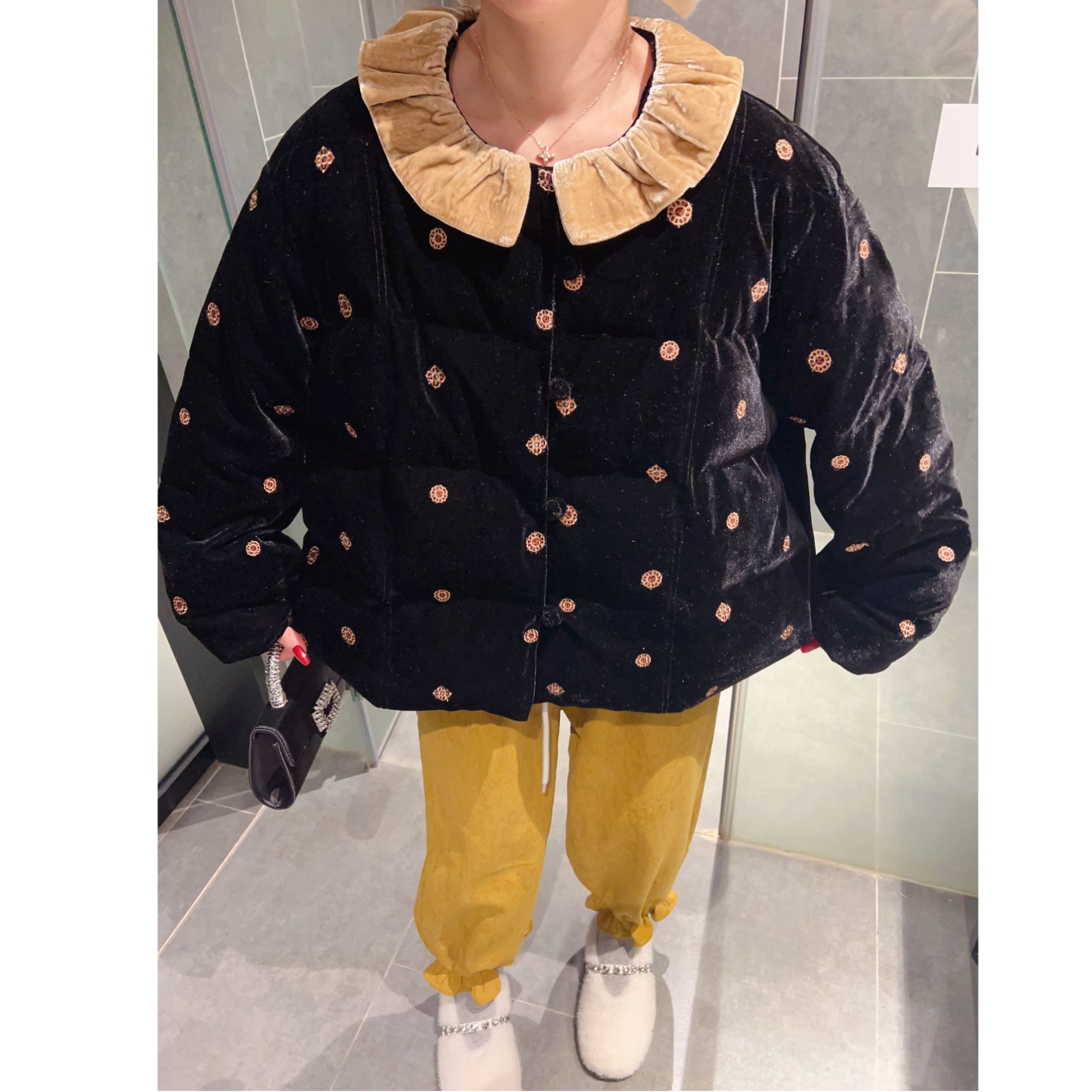 《精致小花》巨好看棉服女冬季新款娃娃领宽松加厚保暖丝绒面包服