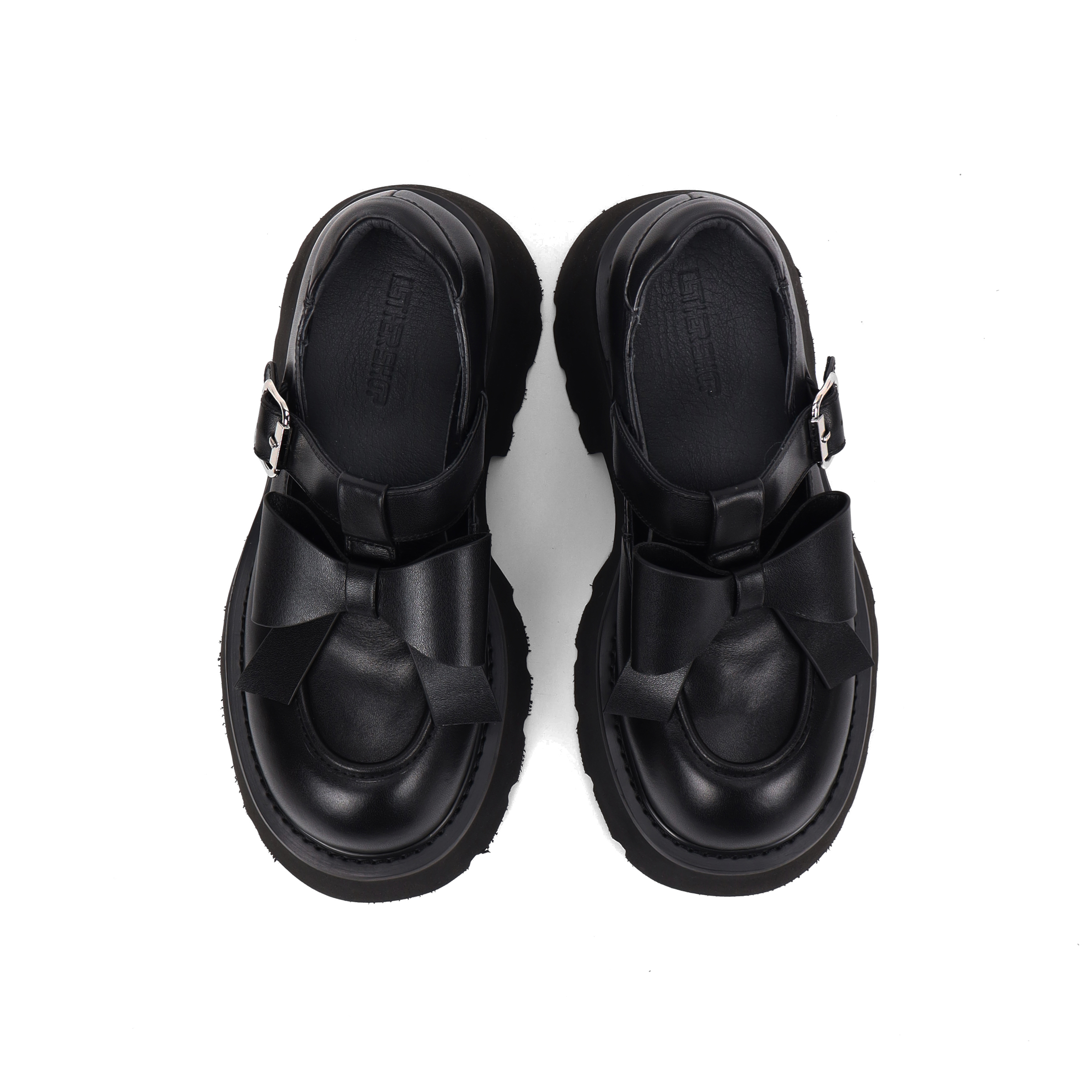 Asthershop原创 可爱风蝴蝶结装饰玛丽珍鞋 春秋黑色牛皮厚底女鞋