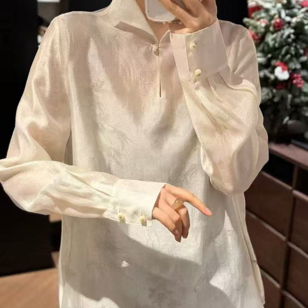 【蛋娘专属】920新中式国风提花长袖复古衬衫女宽松上衣